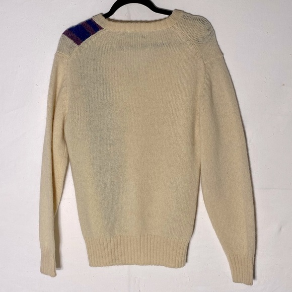 Vintage Wolsey Cream Purple Blue Wool Knit Pullover V Neck Sweater S - Picture 9 of 14